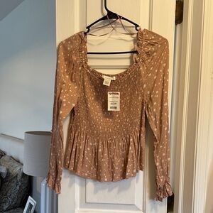 URBAN Romantics Brown Smocked Blouse